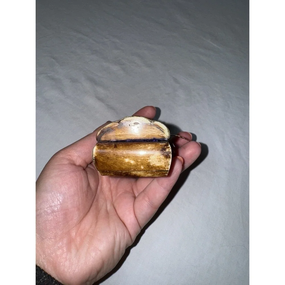 Vintage Bone and Brass Trinket Box Felt Lining India Jewelry Trinket Storage